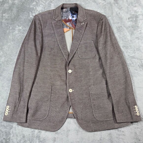 Blue Industry Blazer Mens 42 Brown Waffle Stretch Knit Office Jacket Sport Coat